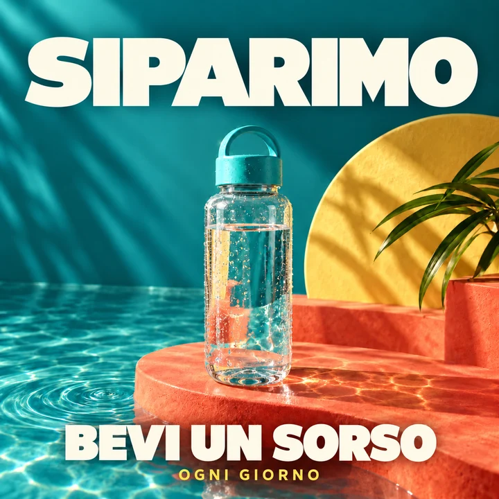 Copertina SIPARIMO: borraccia, acqua turchese e luce calda