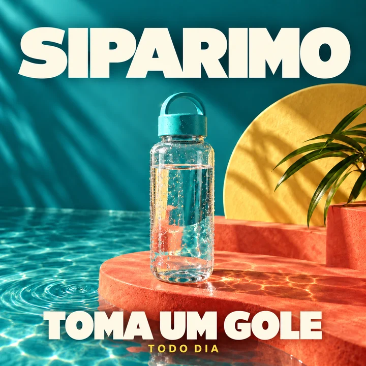 Capa de SIPARIMO: garrafa de água, água turquesa e luz quente
